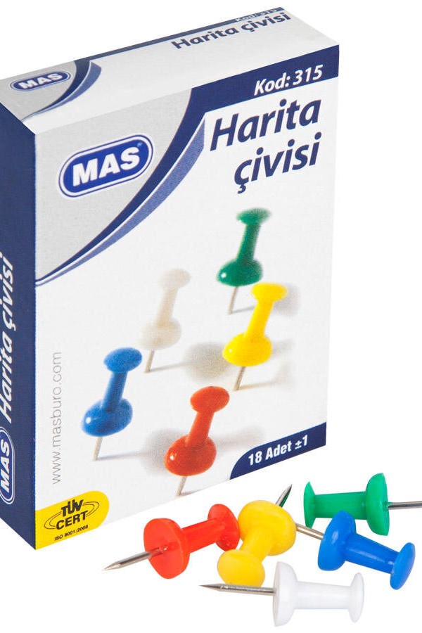 Mas 315 Harita Çivisi Karışık Renkli 18'li Kutu