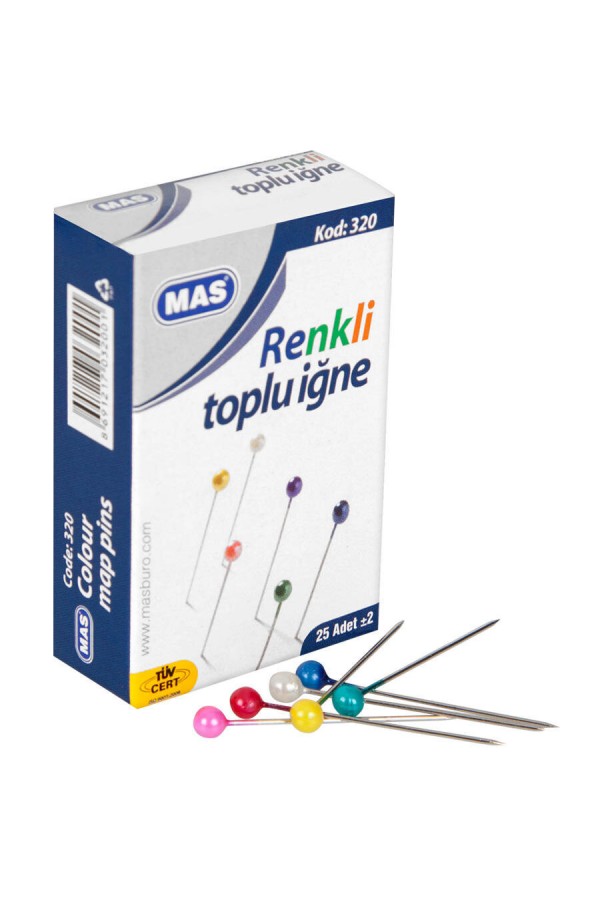 Mas 320 Toplu İğne 32 mm Renkli 25'li Kutu