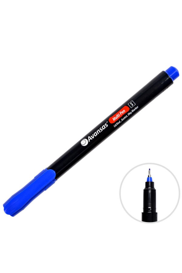 Avansas Multipen Permanent Asetat Kalem Mavi S Uç