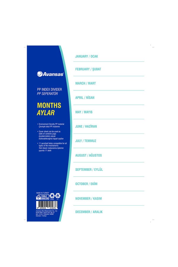 Avansas 81280 PP Ayraç A4 Aylar