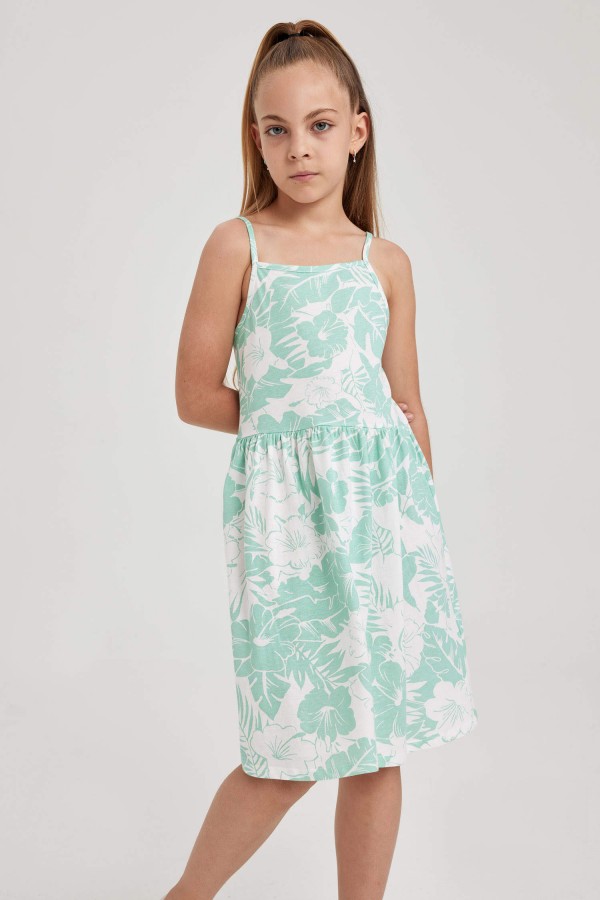 Kız Çocuk Desenli Pamuklu Elbise