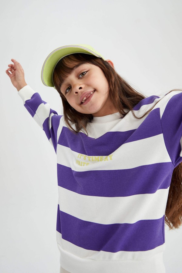 Kız Çocuk Bisiklet Yaka Cep Baskılı Sweatshirt