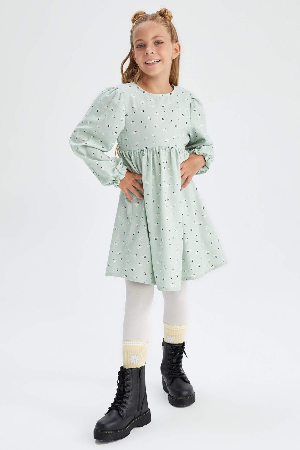 Kız Çocuk Desenli Uzun Kollu Elbise
