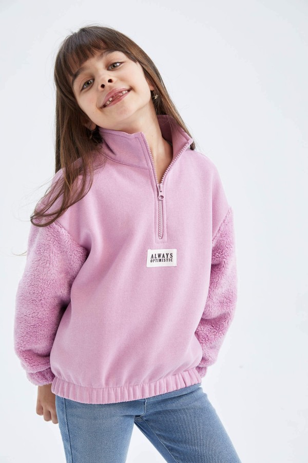 Kız Çocuk Yarım Fermuarlı Yaka Sweatshirt
