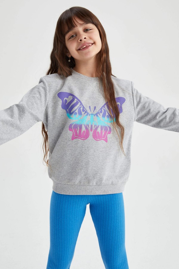 Kız Çocuk Bisiklet Yaka Sweatshirt