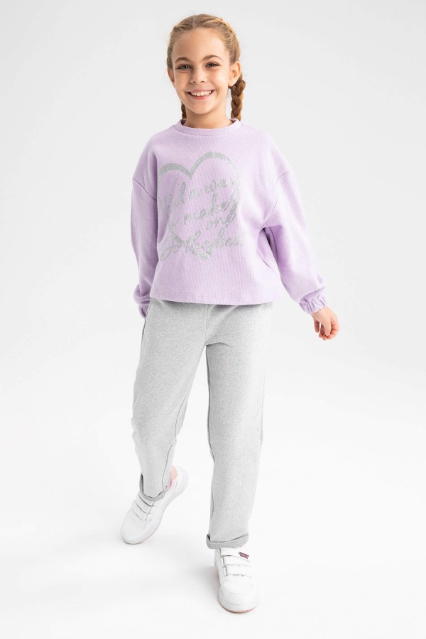 Kız Çocuk Crop Bisiklet Yaka Sweatshirt