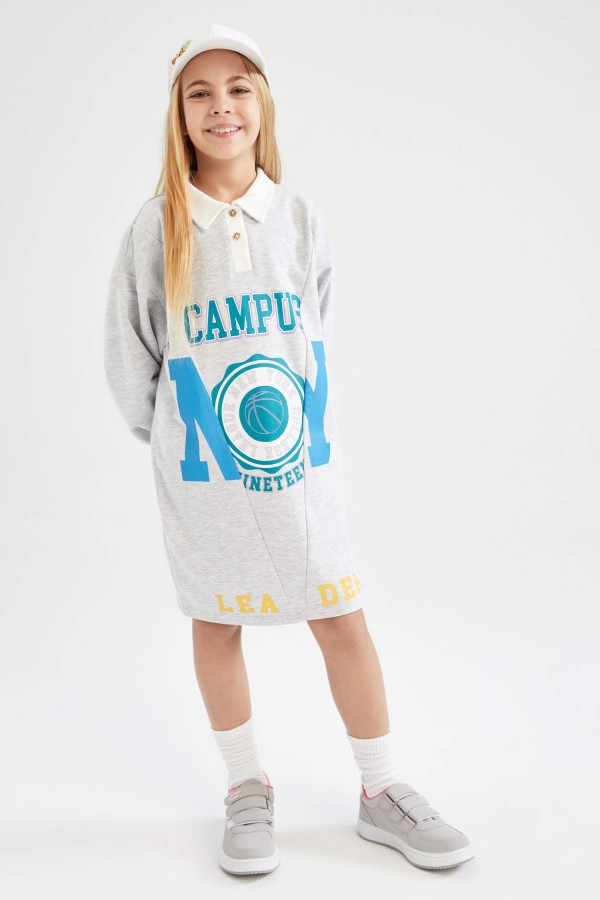 Kız Çocuk Polo Yaka Uzun Kollu Sweat Elbise